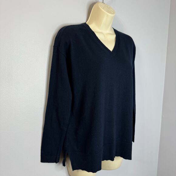 Lisa Todd Patch V-Neck Cotton/Cashmere Sweater Sequin Elbow Patches Navy XS - Picture 7 of 14